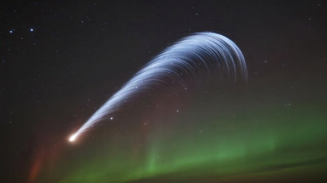 Shooting star with aurora in dark night sky – Great for celestial art, nature branding, or inspirational content.