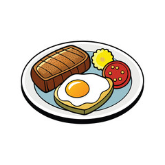 Classic steak and eggs breakfast plate with toast illustration