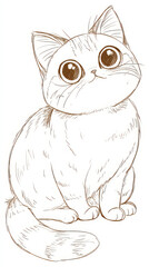 Fototapeta premium Whimsical Cat Illustration: A charming cartoon cat captivates with its endearing gaze and gentle demeanor. A delightful sketch showcasing the playful essence of this feline friend.