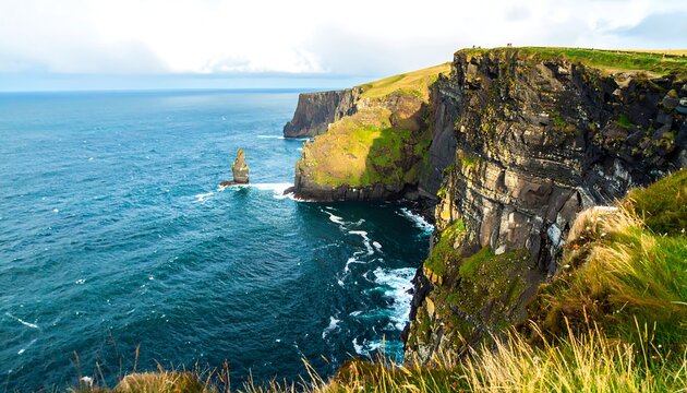 Dramatic coastal cliffs meet churning sea - Powered by Adobe
