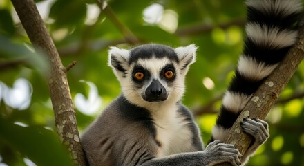 Obraz premium Ring-tailed Lemur Portrait in Madagascar Rainforest.