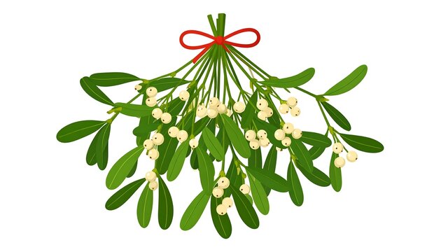 A cluster of mistletoe with a red ribbon