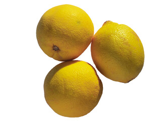 Yellow lemons with textured peel isolated on a transparent background.