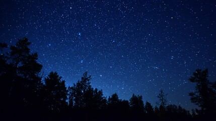 Vast starry night sky illuminates dark forest silhouette creating a breathtaking cosmic panorama inspiring wonder and adventure