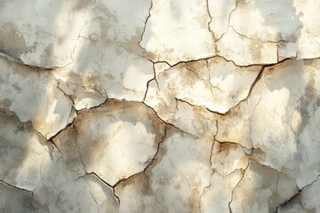 Fototapeta premium Cracked, weathered wall texture reveals intricate patterns of light and shadow.