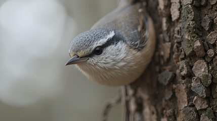 Close-up photo of a nuthatch on neutral background. Eurasian Nuthatch, Sitta europaea.
