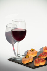 Glass of Red Wine with Tapas Appetizers