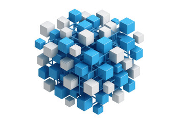 Blue and white cubes forming a big cube with transparent background