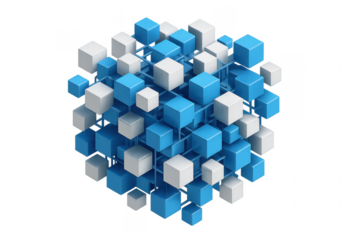 Blue and white cubes forming a big cube with transparent background