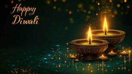 Happy diwali greetings with illuminated diyas and festive sparkles. Diwali, Deepavali, Festival of Lights, Dipawali - Hindu Celebration, Indian Cultural Festival - Powered by Adobe