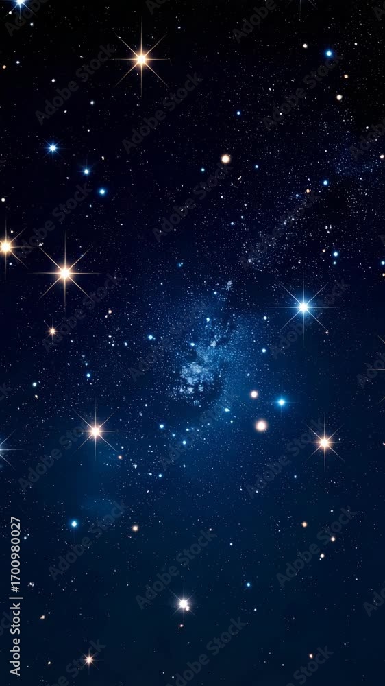 Poster dramatic dark sky illuminated with a cluster of shining stars and a sparkling galaxy, deep space and