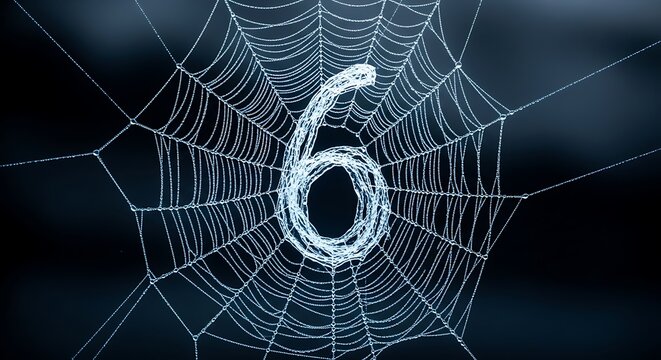 Number six frozen into a spiderweb creating an eerie seasonal design for advertising