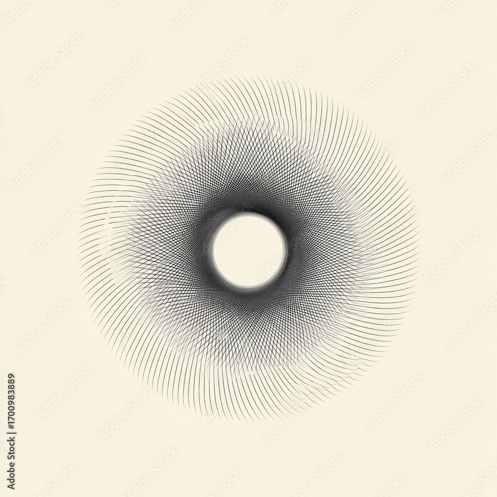 Poster intricate circular design with fine lines radiating from a central point creating a mesmerizing visu