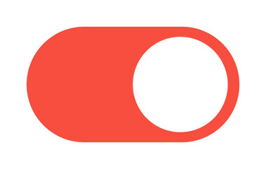 Modern flat-design red toggle switch in the ON state. Editable vector for UI design, apps, and web interfaces. Inspired by interactive toggle animations commonly used in modern web design.