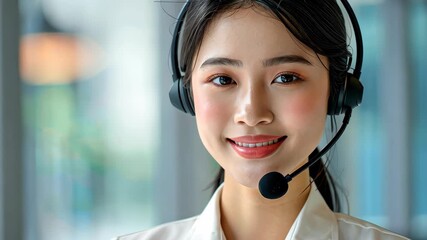 Helpful Asian Representative: An Asian woman is portrayed in a customer service setting. She is depicted wearing a headset, which highlights her role as a professional customer support representative.