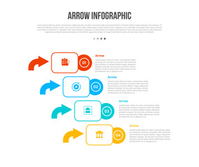 Arrow base shape infographics template diagram with growth step with round rectangle and arrow pointer with 4 point step creative simple flat outline