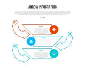 Arrow base shape infographics template diagram with vertical list with opposite direction with 3 point step creative simple flat outline