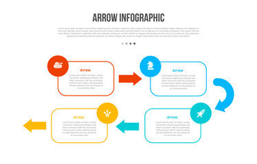 Obraz premium Arrow base shape infographics template diagram with circular round box with circle badge with 4 point step creative simple flat outline