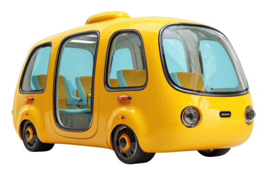 A cute, yellow, transparent-sided autonomous vehicle design for passengers. background removed