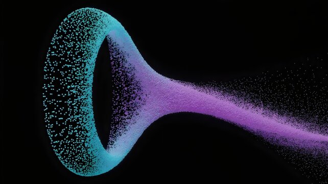 Particle stream spiraling from glowing portal in dark space – Ideal for teleportation visuals, cosmic art, or abstract design - Powered by Adobe