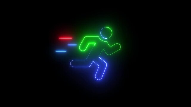 Glowing neon line runner sing. Running neon sign appear in center and disappear after some time.