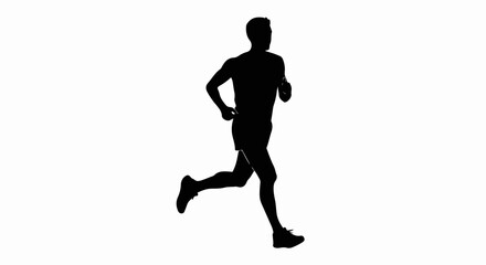 Dynamic Male Runner Silhouette Isolated on White Background