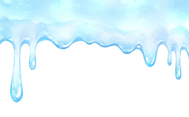 水彩の滴る水色の液体