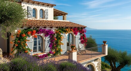 Picturesque Mediterranean Villa with Bougainvillea Cascades Overlooking the Azure Sea