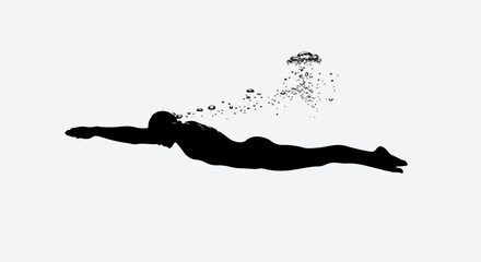 Underwater Swimmer Silhouette with Bubbles