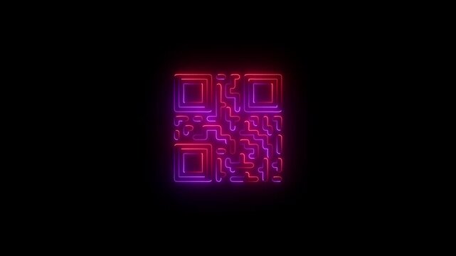 Neon line QR code animated lineal symbol icon. Scanning QR code symbol.
