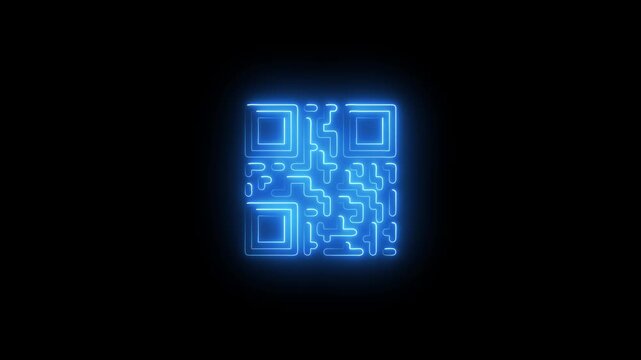 Neon line QR code animated lineal symbol icon. Scanning QR code symbol.