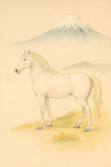 2026年_年賀状_素材_縦_和風_水彩画_白馬_富士_02