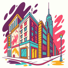 Colorful AI-generated city landscape, depicting buildings and streets in a stylized, cartoon-like art style. The image is used to indicate an AI content type.

