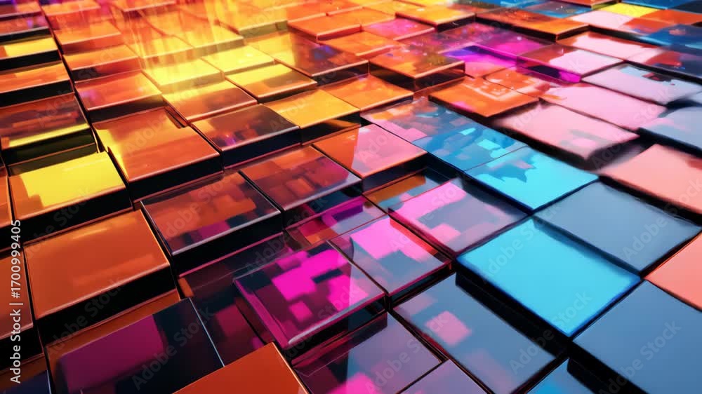 Poster vibrant cube abstraction: a colorful composition of meticulously arranged glass cubes, each reflecti