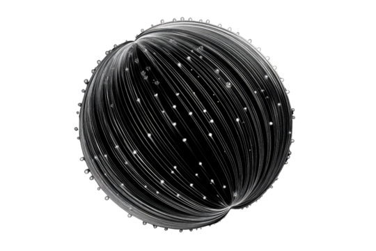 Abstract sphere with glowing lines and dots on a transparent background.  A digital artwork. background removed