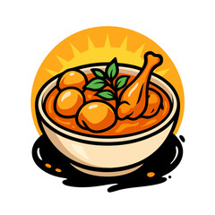 Sunrise curry bowl with drumsticks and eggs &ndash; bold, cheerful vector food illustration