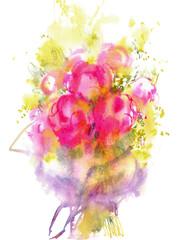Watercolor illustration of peony flowers bouquet.