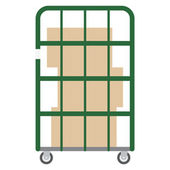 カゴ台車　台車　ダンボール　イラスト　ベクター　緑