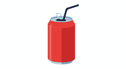 Obraz premium A vibrant red soda can illustration with a black straw, presented as a clean vector graphic on a white background, ideal for beverage-related designs.