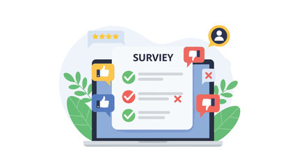 Fototapeta premium Online Survey with Feedback Icons and Reactions