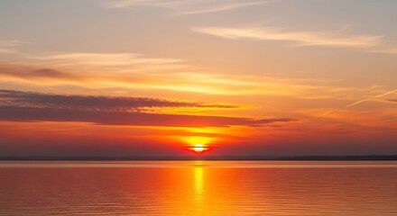 Fototapeta premium Vivid ethereal seascape scene reflecting the golden light of the setting sun on horizon