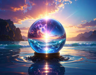 水面にある神秘的な水晶玉　占い