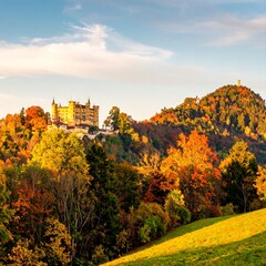 Autumn castle on a hill