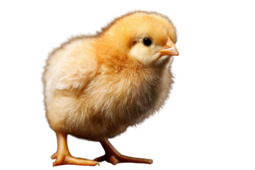 Adorable fluffy yellow chick standing against a transparent background, isolated. background removed