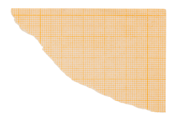 Torn corner of orange millimeter graph paper sheet with grid, isolated collage element for design