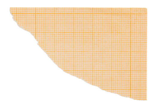 Torn corner of orange millimeter graph paper sheet with grid, isolated collage element for design