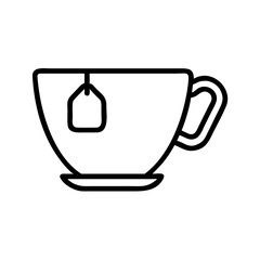 Obraz premium Minimalist thin line vector icon of a teacup with a teabag tag hanging gracefully