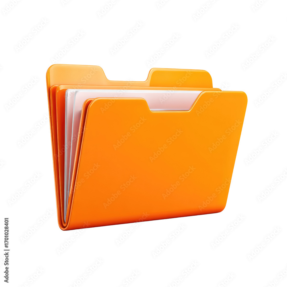 Fototapete 3d render of an orange folder icon with multiple files, isolated on a transparent background. backgr