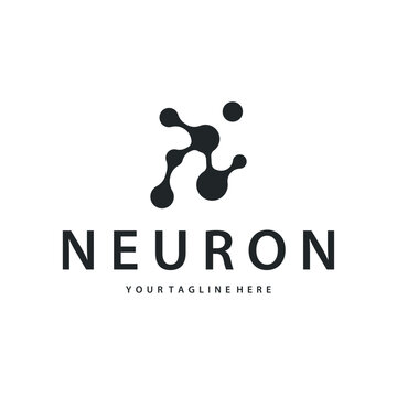 Neuron logo design concept of neuronal cell dna molecule atom with simple minimalist concept as icon symbol illustration template