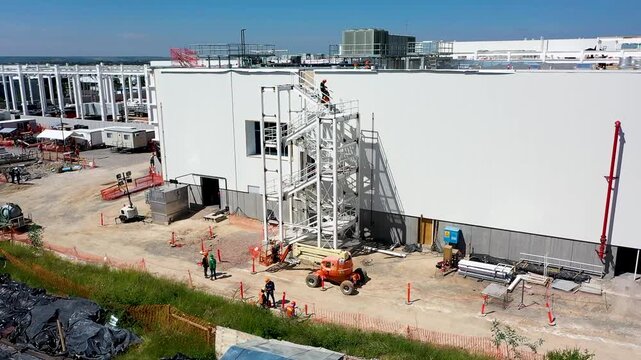 Instalaci&oacute;n de escalera met&aacute;lica en construcci&oacute;n industrial